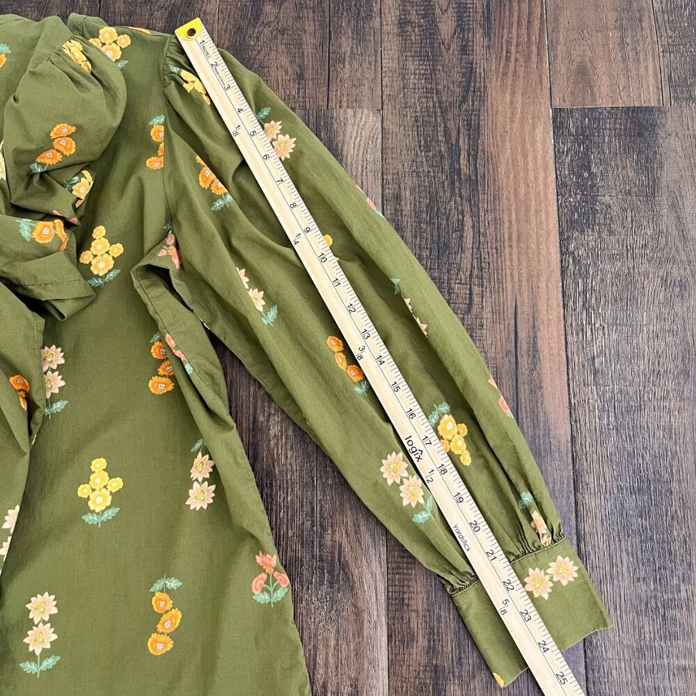 Loft Outlet Floral Button Down Blouse Balloon Sleeve Fall Boho Size Medium Green - Picture 12 of 15